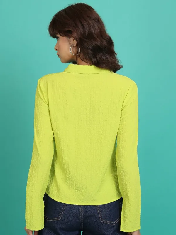 Tokyo Talkies Women Green Solid Casual Shirt