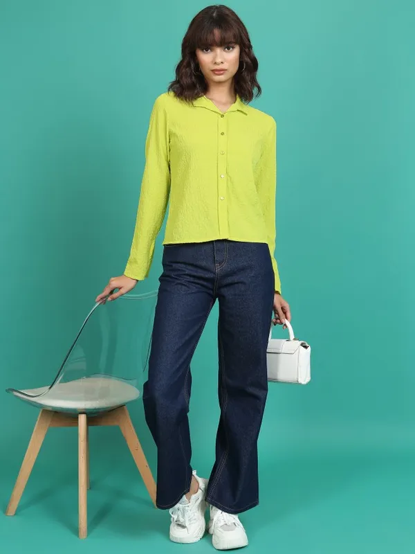  Tokyo Talkies Women Green Solid Casual Shirts