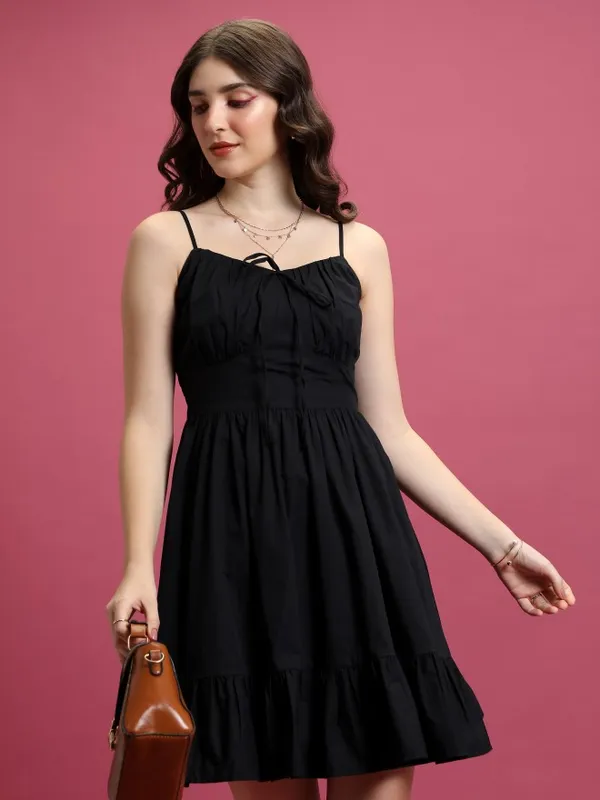 Solid Fit And Flare Dress