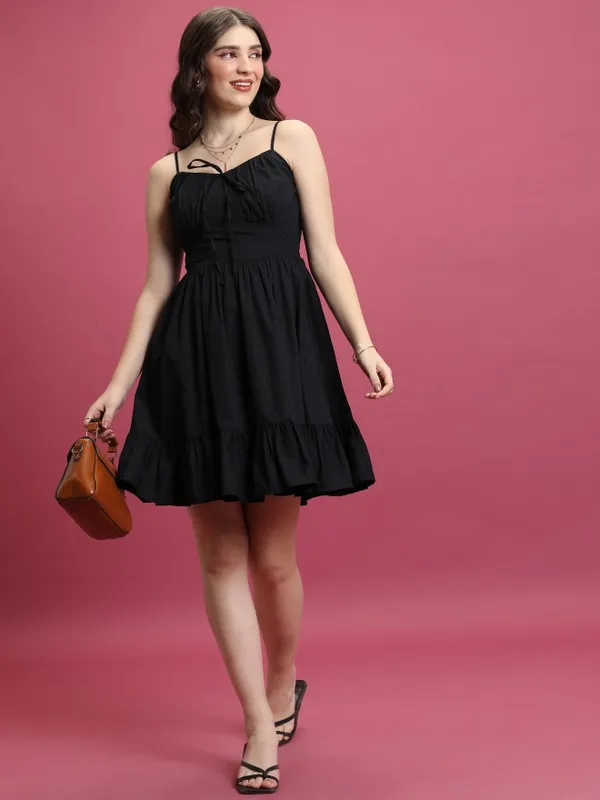 Solid Fit And Flare Dress