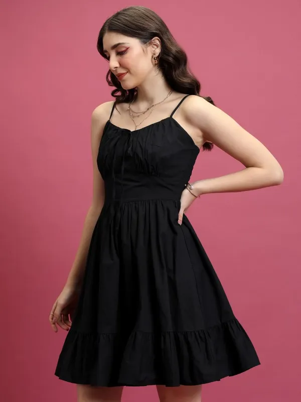 Solid Fit And Flare Dress