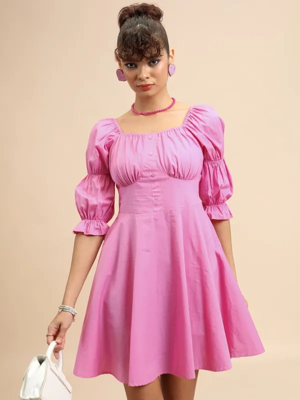 Solid Fit And Flare Dress