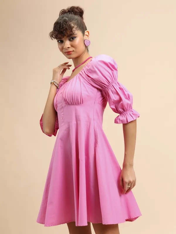 Solid Fit And Flare Dress