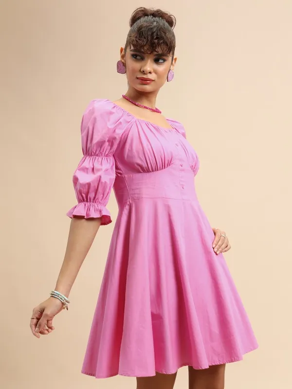 Solid Fit And Flare Dress