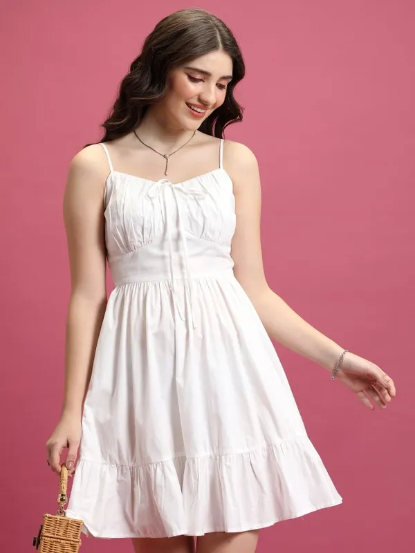  Tokyo Talkies Women White Solid Fit And Flare Dresses