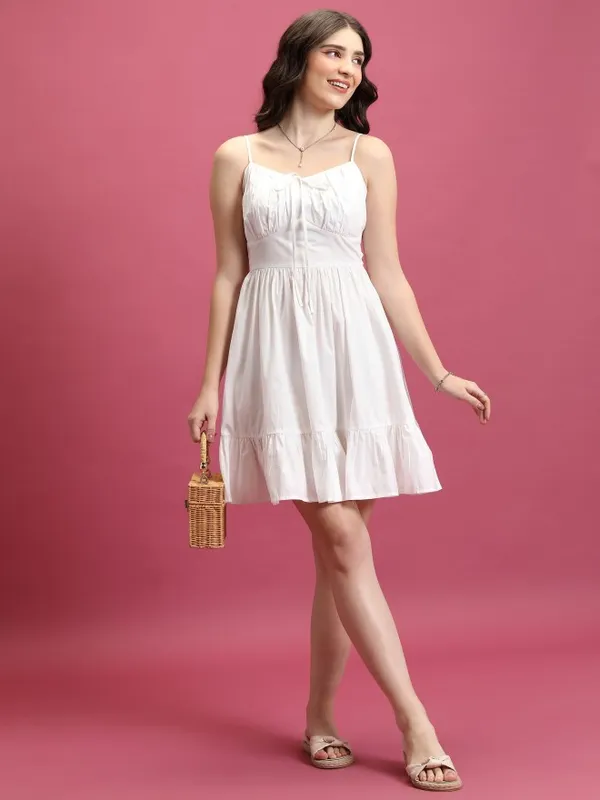  Tokyo Talkies Women White Solid Fit And Flare Dresses