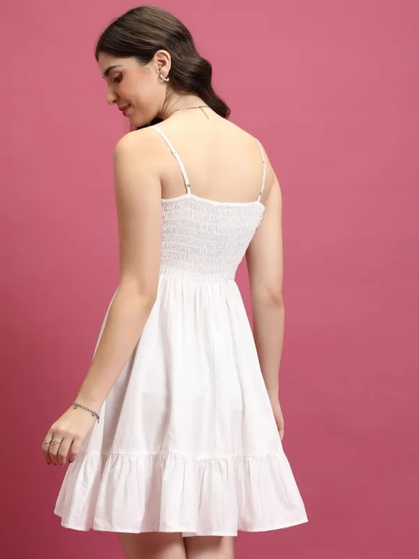  Tokyo Talkies Women White Solid Fit And Flare Dresses
