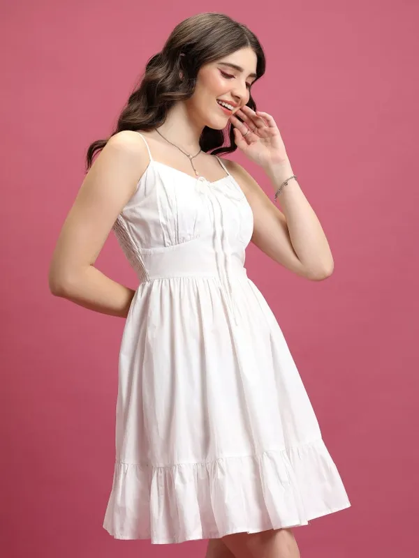  Tokyo Talkies Women White Solid Fit And Flare Dresses