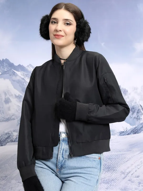  Tokyo Talkies Women Black Bomber Jackets
