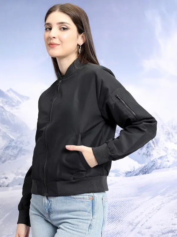  Tokyo Talkies Women Black Bomber Jackets