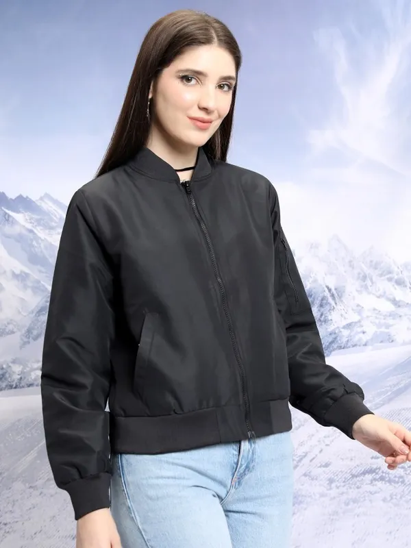  Tokyo Talkies Women Black Bomber Jackets