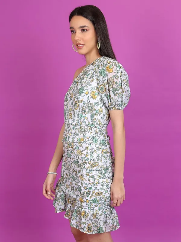 Tokyo Talkies Women White Printed Drop-Waist Dress