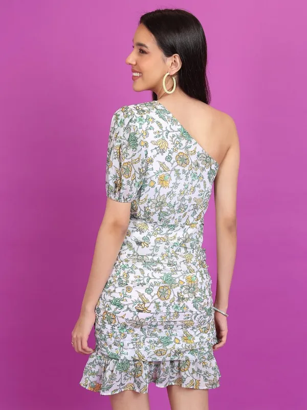 Tokyo Talkies Women White Printed Drop-Waist Dress