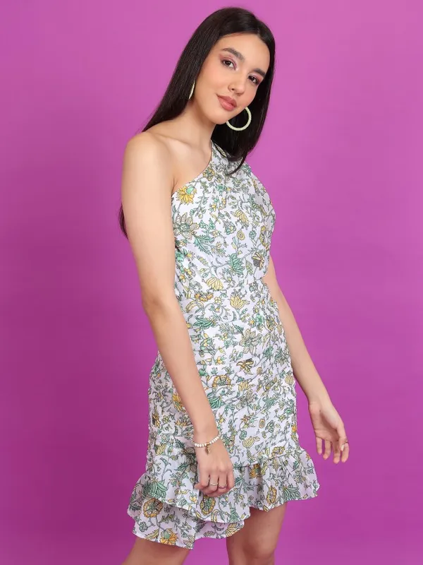 Tokyo Talkies Women White Printed Drop-Waist Dress