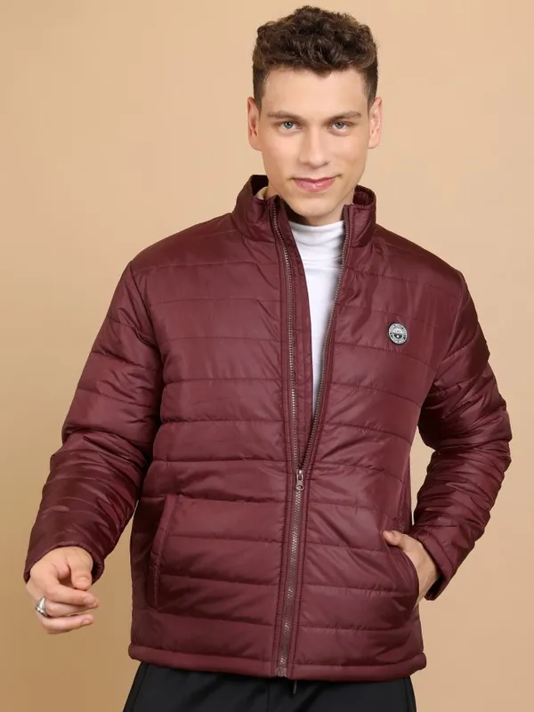  Highlander Men Maroon Solid Padded Jacket Jackets