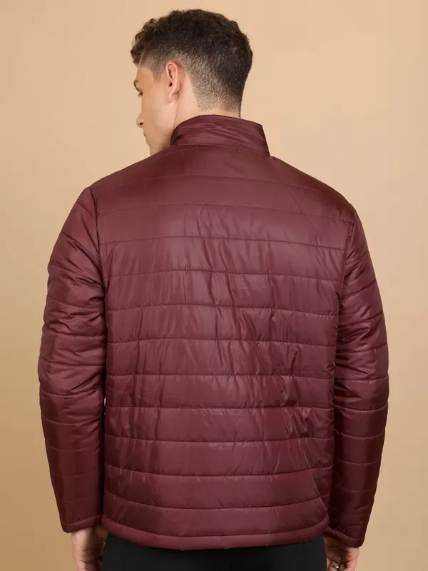  Highlander Men Maroon Solid Padded Jacket Jackets