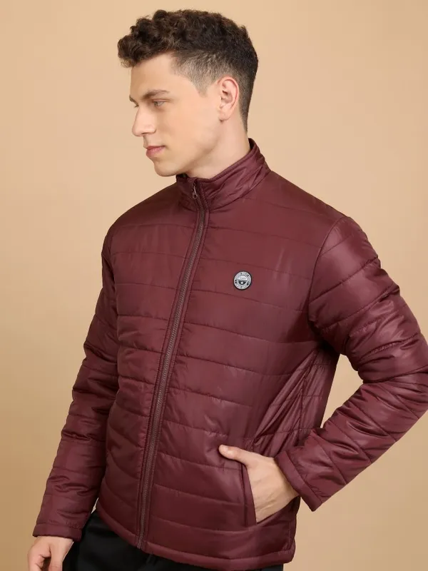  Highlander Men Maroon Solid Padded Jacket Jackets
