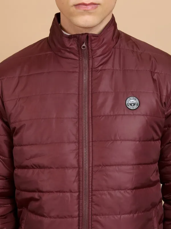  Highlander Men Maroon Solid Padded Jacket Jackets