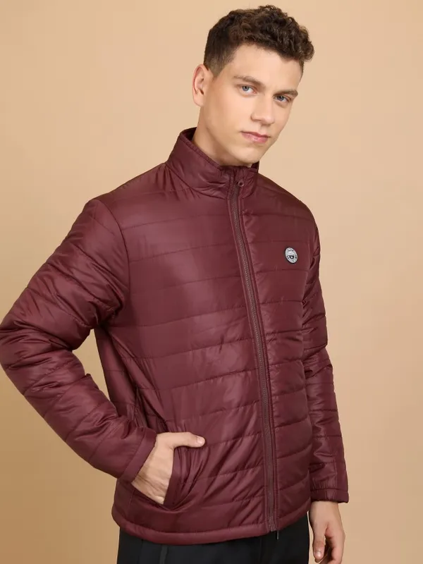  Highlander Men Maroon Solid Padded Jacket Jackets