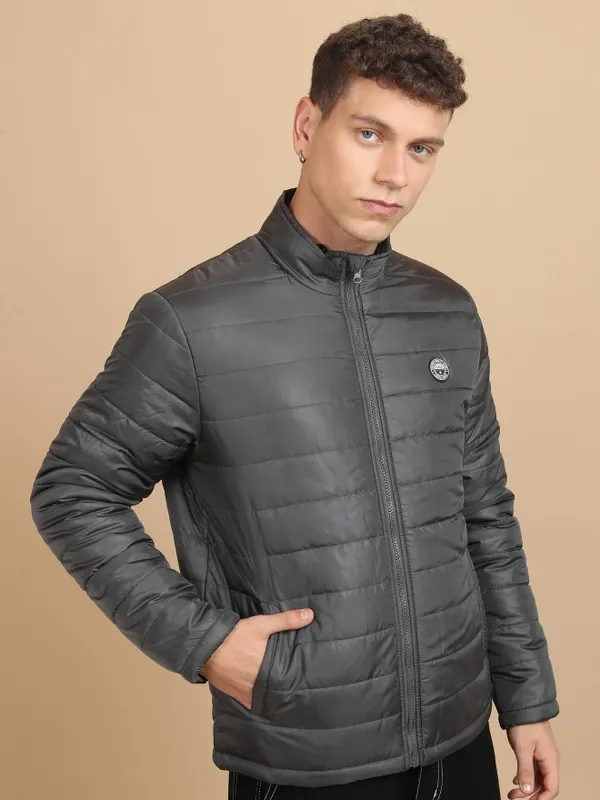 Highlander Men Grey Solid Puffer Jacket