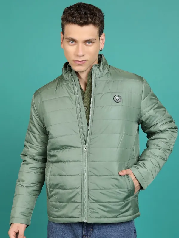 Highlander Men Olive Solid Padded Jacket