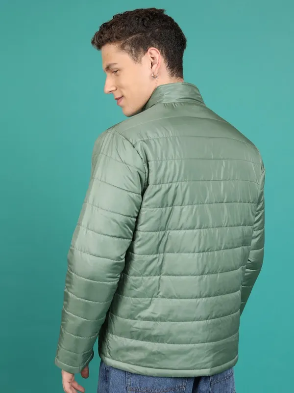 Highlander Men Olive Solid Padded Jacket