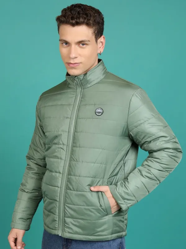 Highlander Men Olive Solid Padded Jacket