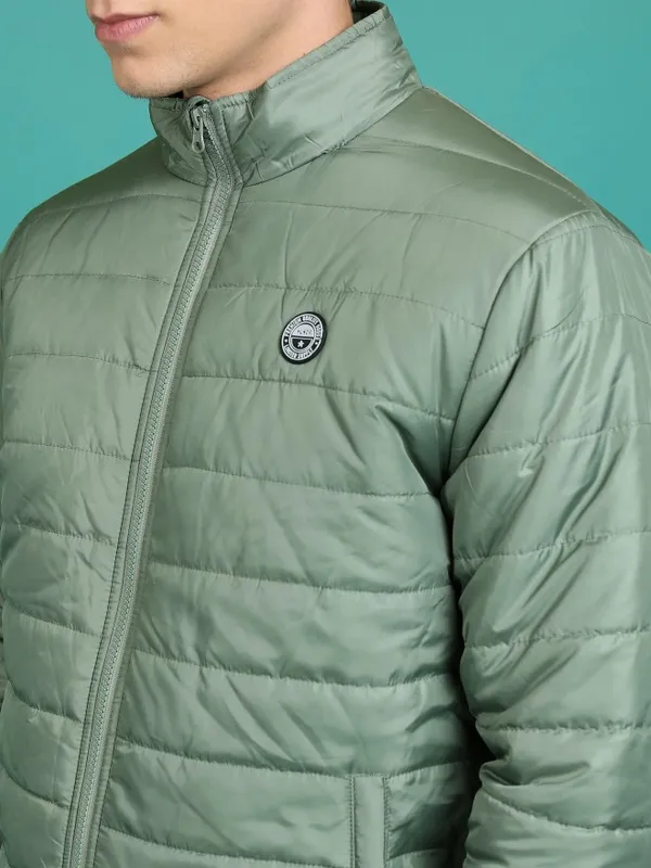 Highlander Men Olive Solid Padded Jacket