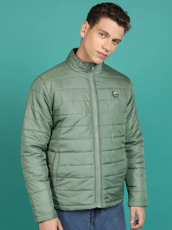 Highlander Men Olive Solid Padded Jacket