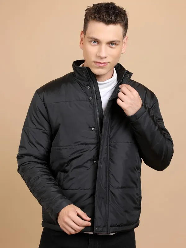  Highlander Men Black Solid Padded Jacket Jackets