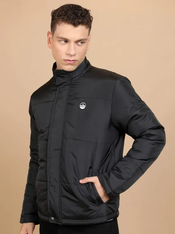  Highlander Men Black Solid Padded Jacket Jackets