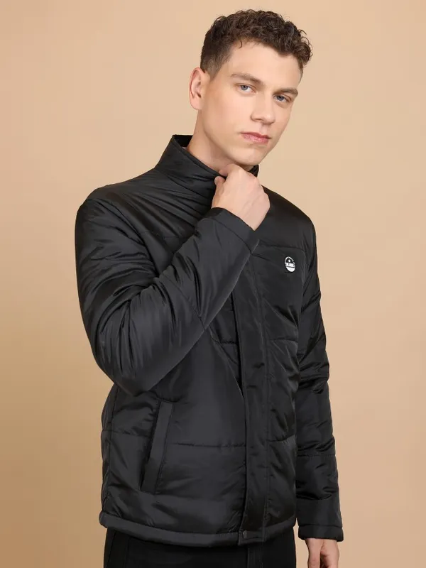  Highlander Men Black Solid Padded Jacket Jackets