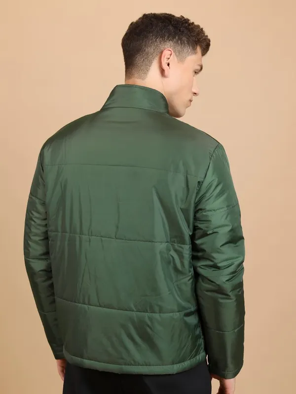 Highlander Men Olive Solid Padded Jacket