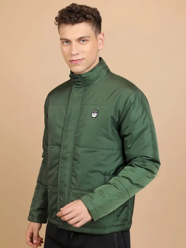 Highlander Men Olive Solid Padded Jacket