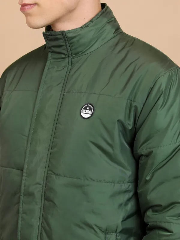 Highlander Men Olive Solid Padded Jacket