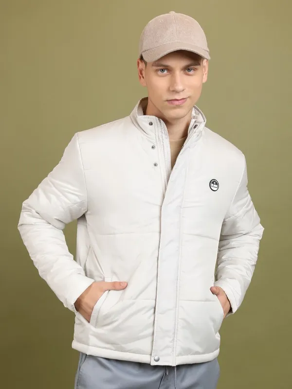 Highlander Men Grey Solid Padded Jacket