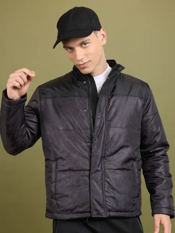  Highlander Men Grey Solid Padded Jacket Jackets