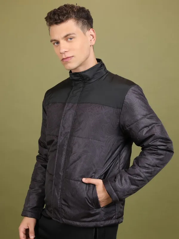  Highlander Men Grey Solid Padded Jacket Jackets