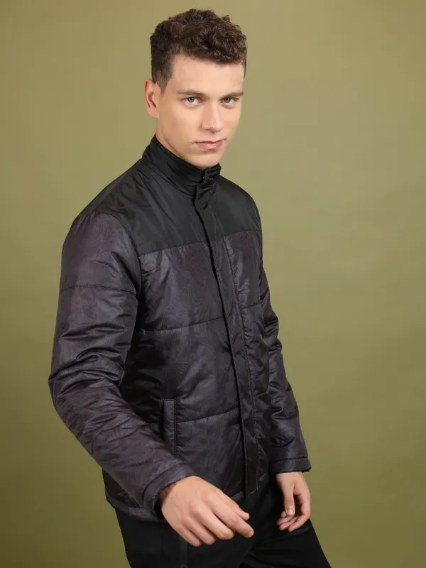  Highlander Men Grey Solid Padded Jacket Jackets