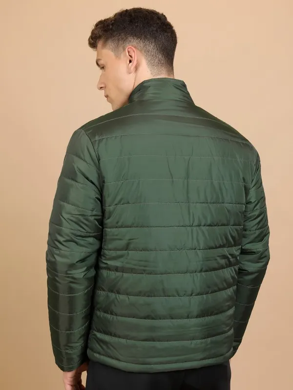 Highlander Men Olive Solid Padded Jacket
