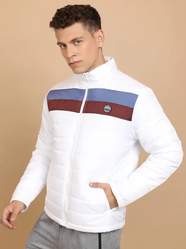 Highlander Men White Solid Padded Jacket