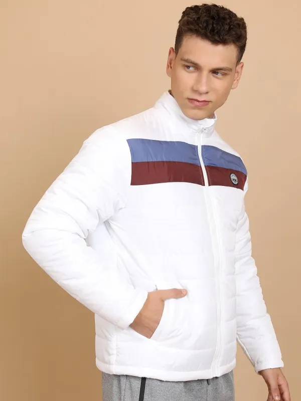 Highlander Men White Solid Padded Jacket