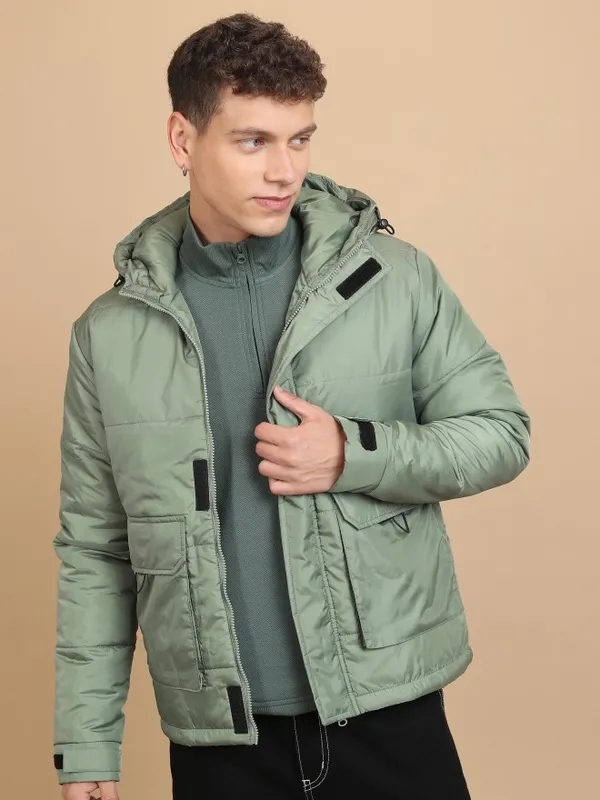Men Solid Puffer Jacket