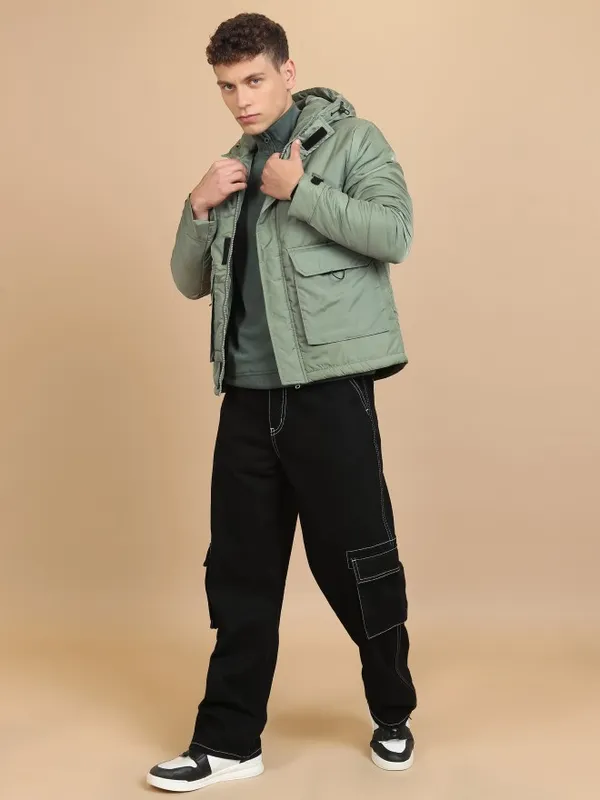 Highlander Men Olive Solid Puffer Jacket