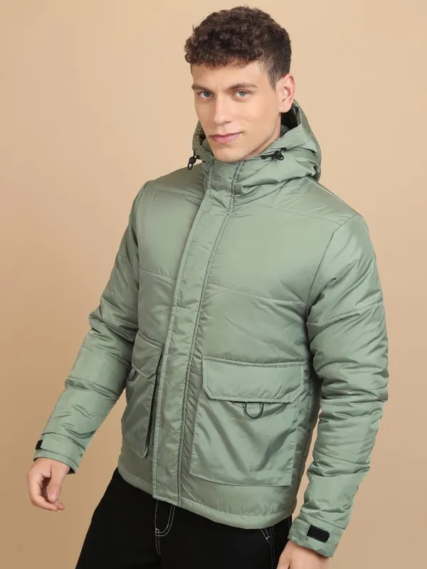 Highlander Men Olive Solid Puffer Jacket