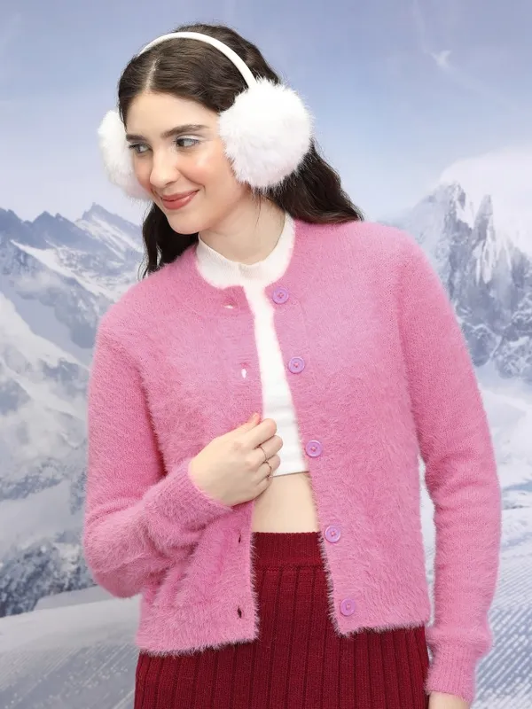 Tokyo Talkies Women Pink Round Neck Sweater