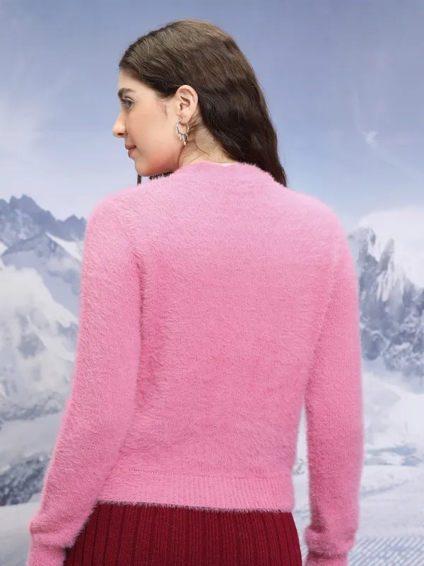 Tokyo Talkies Women Pink Round Neck Sweater