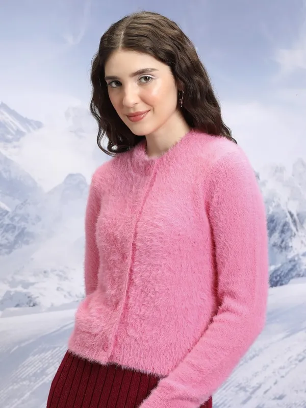 Tokyo Talkies Women Pink Round Neck Sweater