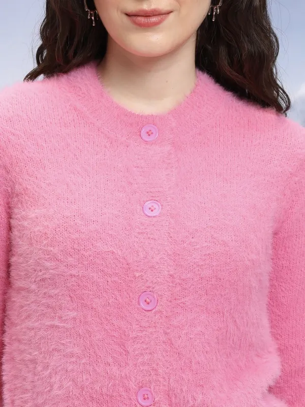 Tokyo Talkies Women Pink Round Neck Sweater