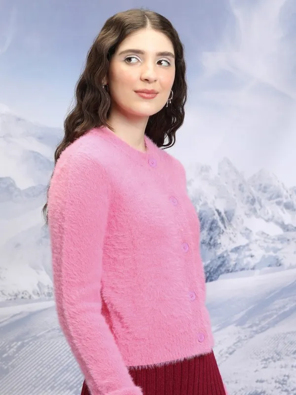 Tokyo Talkies Women Pink Round Neck Sweater